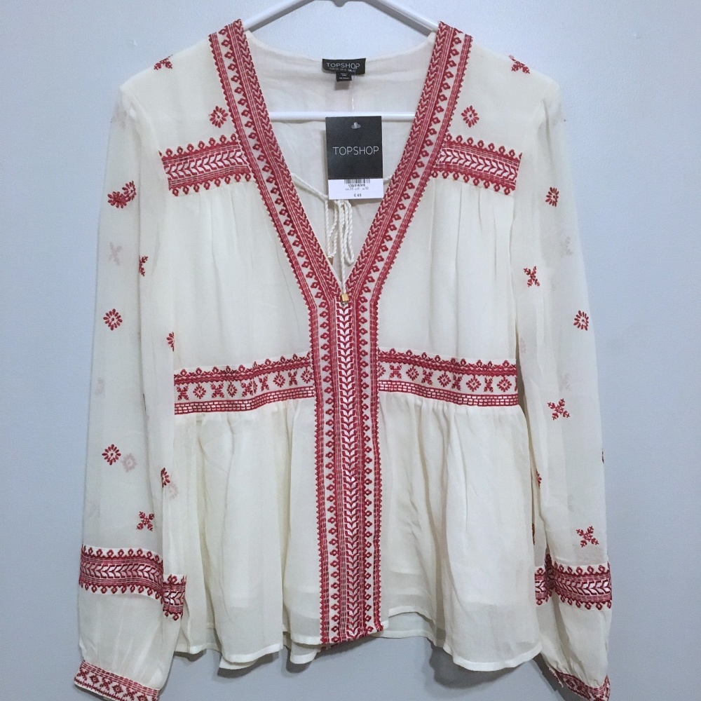 Topshop Embroidered Smock Top